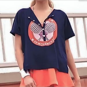 NWT FP Movement Free People Tennis Club Henley T-Shirt Navy Combo